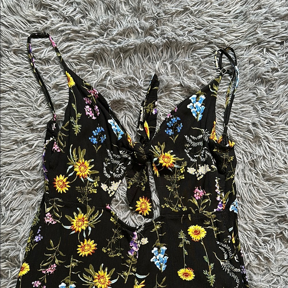 Chic Black Floral Romper with Sunflowers